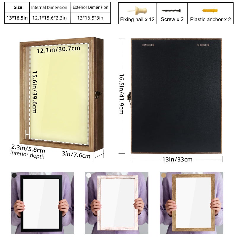 TJMOREE صندوق عرض الظل TJ.MOREE 13 x 16 إطار صندوق الظل مع نافذة زجاجية لإطار الصور باقة الزفاف تذكارات ميداليات صور صندوق الذكريات للاحتفاظ بها - Image 2